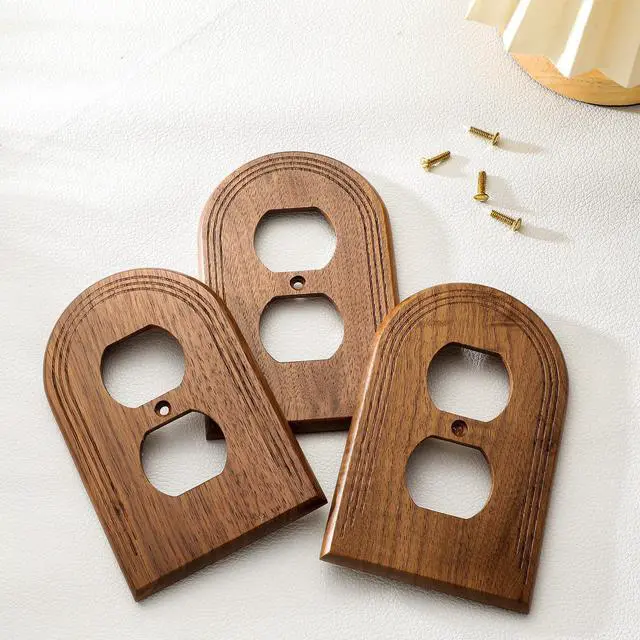 Alt view image 4 of 7 - 4 Pcs Walnut Wood Switch Cover Brown Outlet Covers Wall Plate Decorative Boho Plug Plate Vintage Rustic Contemporary Interior Room Home Decor (13 * 8.2cm,Arch Double Hole)