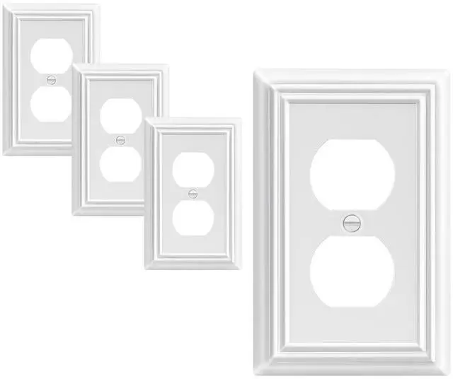 Main image of 4 Pack White Outlet Cover Plate, White Metal Outlet Covers | 4.88"×3.13", Decorative Receptacle, Ideal for GFCI, Dimmer Switch, Toggle Switch