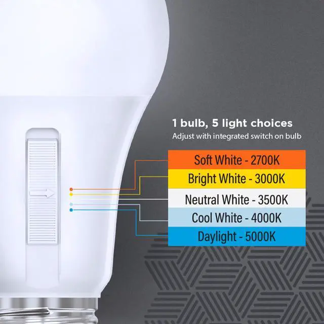 Alt view image 5 of 7 - A19 LED Light Bulb, 60W Eq, Non-Dimmable, 5CCT, 800 Lumens