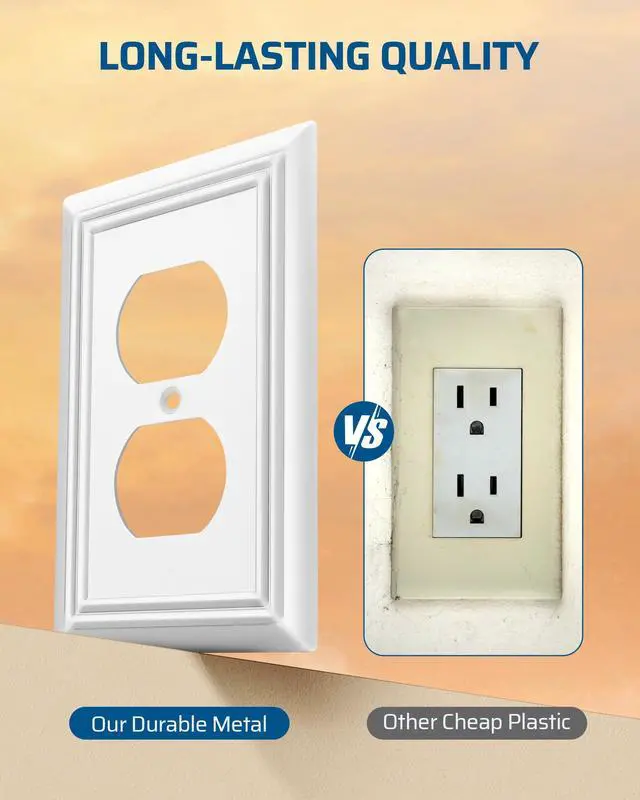 Alt view image 2 of 7 - 4 Pack White Outlet Cover Plate, White Metal Outlet Covers | 4.88"×3.13", Decorative Receptacle, Ideal for GFCI, Dimmer Switch, Toggle Switch