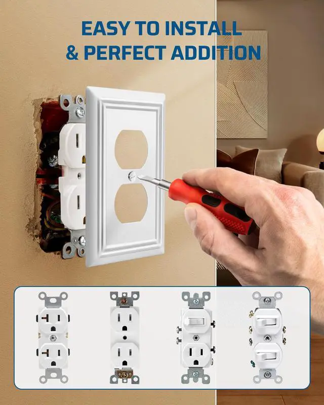 Alt view image 3 of 7 - 4 Pack White Outlet Cover Plate, White Metal Outlet Covers | 4.88"×3.13", Decorative Receptacle, Ideal for GFCI, Dimmer Switch, Toggle Switch