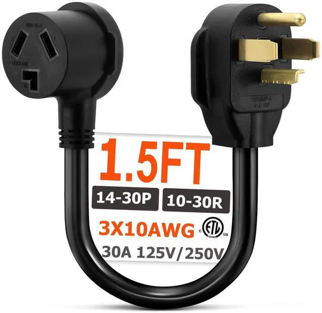 Main image of 1.5FT 3 Prong to 4 Prong Dryer Adapter, 4 Prong to 3 Prong Dryer Adapter | NEMA 14-30P Male to 10-30R Female, Dryer Cord Adapter 4 to 3 prong, STW 10AWG, 30A, 250V