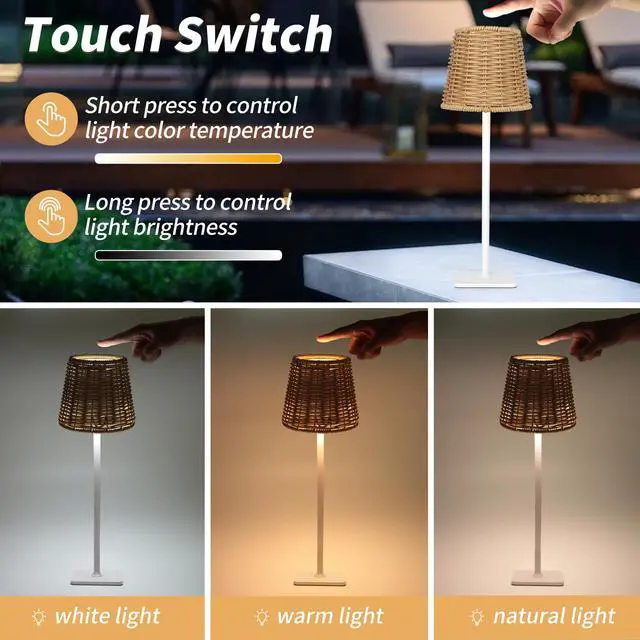 Alt view image 3 of 7 - Outdoor Waterproof Cordless Wireless Rechargeable Portable Top Touch Battery Operated Powered LED Table Lamp Desk Lamp Lights for Restaurant Kitchen Patio Dinner Dining (White)