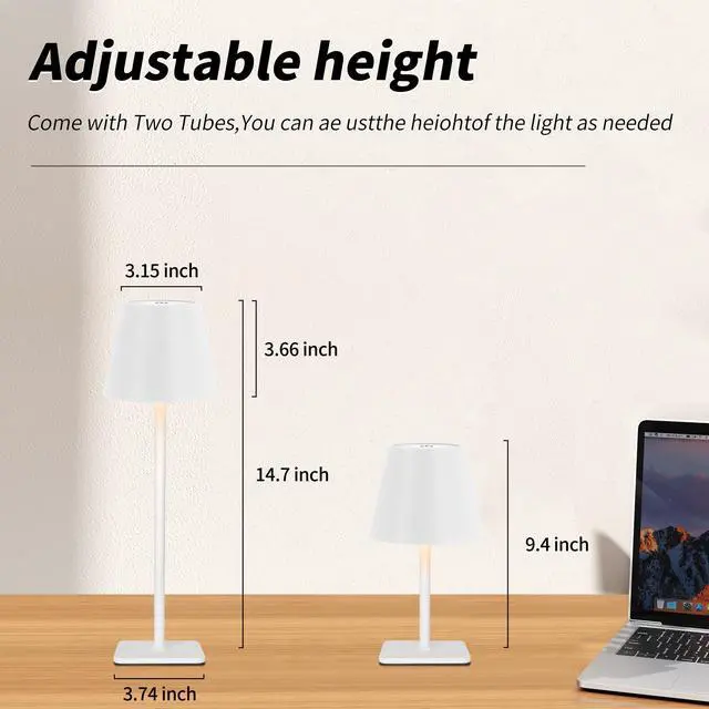 Alt view image 4 of 7 - Outdoor Waterproof Cordless Wireless Rechargeable Portable Top Touch Battery Operated Powered LED Table Lamp Desk Lamp Lights for Restaurant Kitchen Patio Dinner Dining (White)