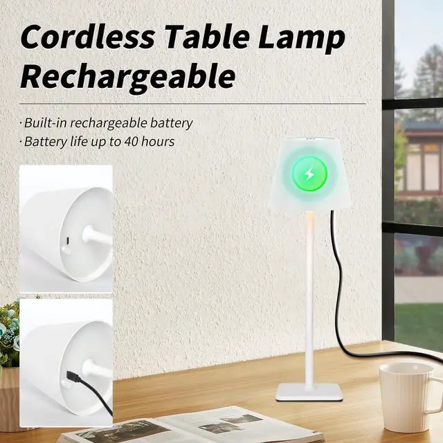 Alt view image 6 of 7 - Outdoor Waterproof Cordless Wireless Rechargeable Portable Top Touch Battery Operated Powered LED Table Lamp Desk Lamp Lights for Restaurant Kitchen Patio Dinner Dining (White)