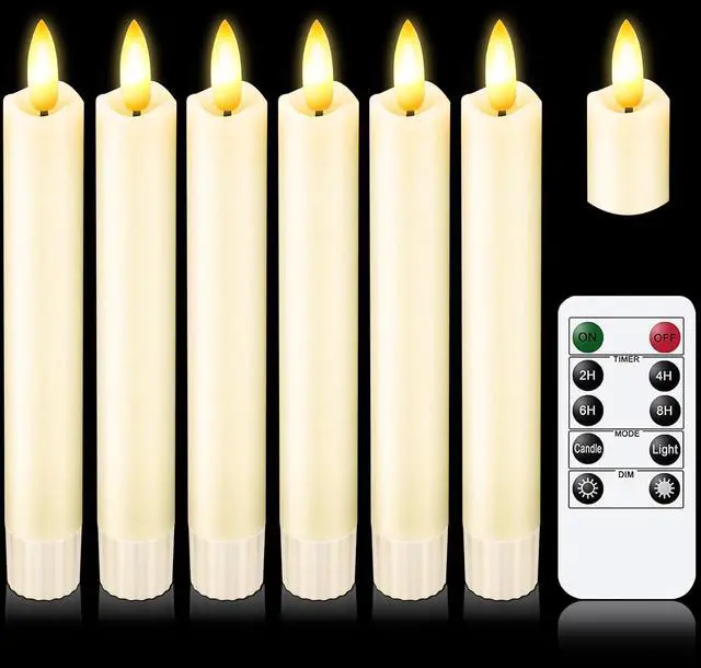 Main image of Upgraded Real Wax Short LED Flameless Taper Candles with Remote, 6 PCS Ivory Candlesticks Battery Operated 3D Flickering - 6" Realistic Fake Candle Sticks for Home/Wedding/Fireplace Xmas Decor