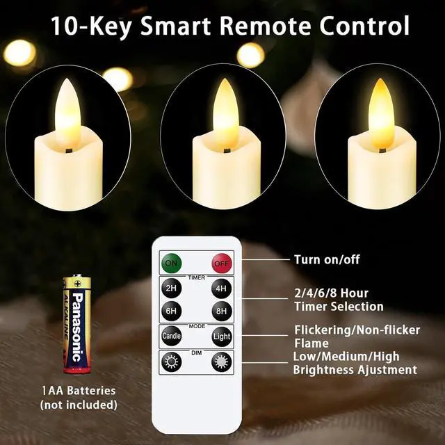 Alt view image 3 of 7 - Upgraded Real Wax Short LED Flameless Taper Candles with Remote, 6 PCS Ivory Candlesticks Battery Operated 3D Flickering - 6" Realistic Fake Candle Sticks for Home/Wedding/Fireplace Xmas Decor