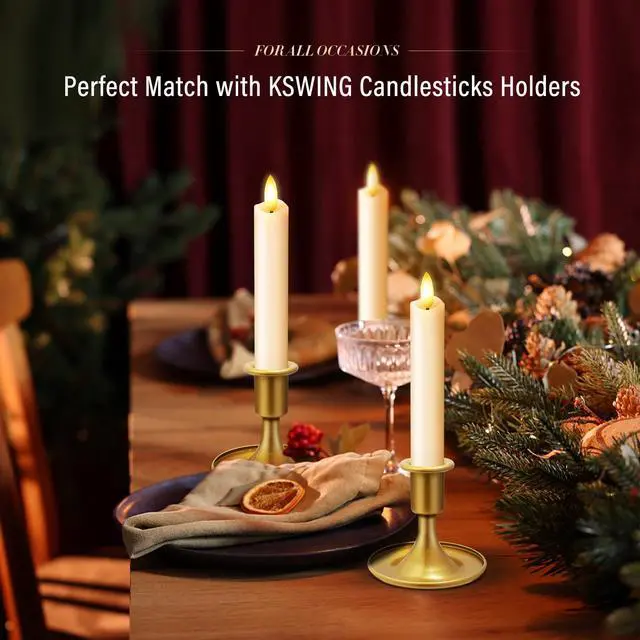 Alt view image 4 of 7 - Upgraded Real Wax Short LED Flameless Taper Candles with Remote, 6 PCS Ivory Candlesticks Battery Operated 3D Flickering - 6" Realistic Fake Candle Sticks for Home/Wedding/Fireplace Xmas Decor