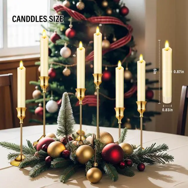 Alt view image 6 of 7 - Upgraded Real Wax Short LED Flameless Taper Candles with Remote, 6 PCS Ivory Candlesticks Battery Operated 3D Flickering - 6" Realistic Fake Candle Sticks for Home/Wedding/Fireplace Xmas Decor