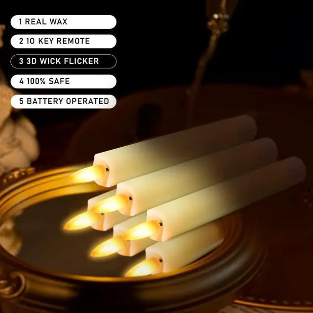 Alt view image 7 of 7 - Upgraded Real Wax Short LED Flameless Taper Candles with Remote, 6 PCS Ivory Candlesticks Battery Operated 3D Flickering - 6" Realistic Fake Candle Sticks for Home/Wedding/Fireplace Xmas Decor