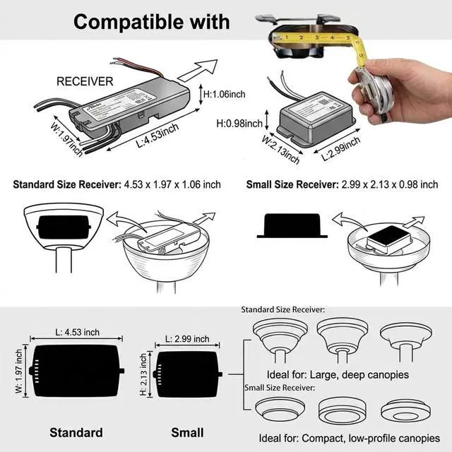 Alt view image 5 of 7 - Universal Ceiling Fan Remote Control Kit, 3-in-1 AC Motor Ceiling Fan Light Timing & Speed Remote, for Hunter/Harbor Breeze/Westinghouse/Honeywell/Other Ceiling Fan lamp