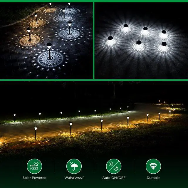 Alt view image 3 of 7 - Super Bright Solar Lights Outdoor Waterproof-10 Pack, Dusk to Dawn Up to 12 Hrs Solar Powered Outdoor Pathway Garden Lights Auto On/Off, LED Landscape Lighting Decorative for Walkway Patio Yard