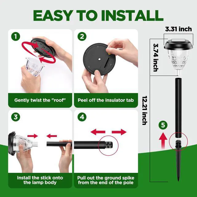Alt view image 7 of 7 - Super Bright Solar Lights Outdoor Waterproof-10 Pack, Dusk to Dawn Up to 12 Hrs Solar Powered Outdoor Pathway Garden Lights Auto On/Off, LED Landscape Lighting Decorative for Walkway Patio Yard