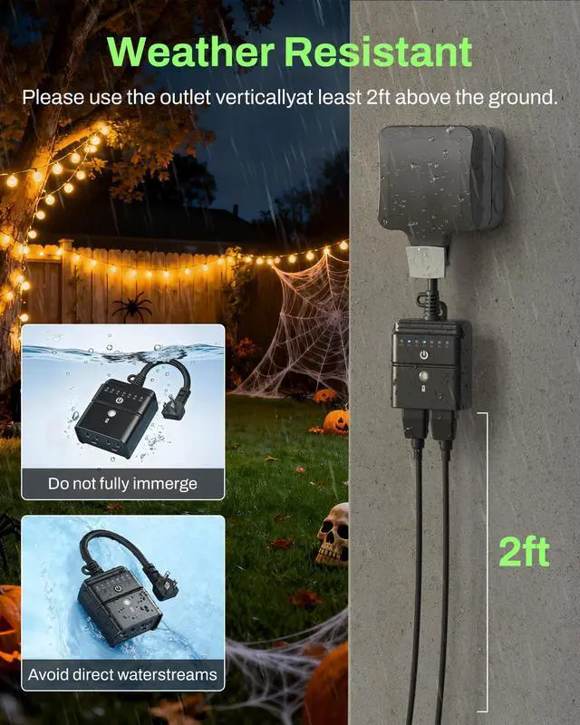 Alt view image 5 of 6 - Outdoor Timer for Lights, 100FT Remote Control, 2 Grounded Outlets | Weatherproof Outdoor Use; Dusk-To-Dawn+2/4/6/8H Countdown; For String Lights, Pump, Fountain, 125V 15A 1/2HP, ETL Listed
