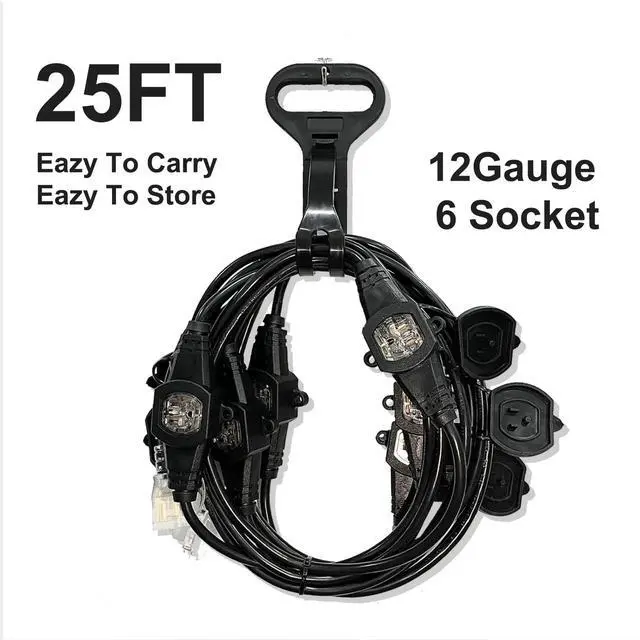 Alt view image 2 of 7 - 25FT Power Extension Cord 3 Prong, 16 Gauge SJTW 5-15R Cable Male Plug to Female Connector,7 Outlets Multiple Evenly-Spaced Plug,Suitable for Stage Setting or Outdoor,UL Certified Outlet Cable