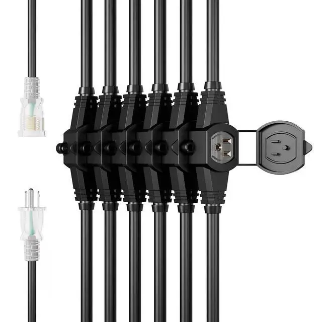 Alt view image 3 of 7 - 25FT Power Extension Cord 3 Prong, 16 Gauge SJTW 5-15R Cable Male Plug to Female Connector,7 Outlets Multiple Evenly-Spaced Plug,Suitable for Stage Setting or Outdoor,UL Certified Outlet Cable