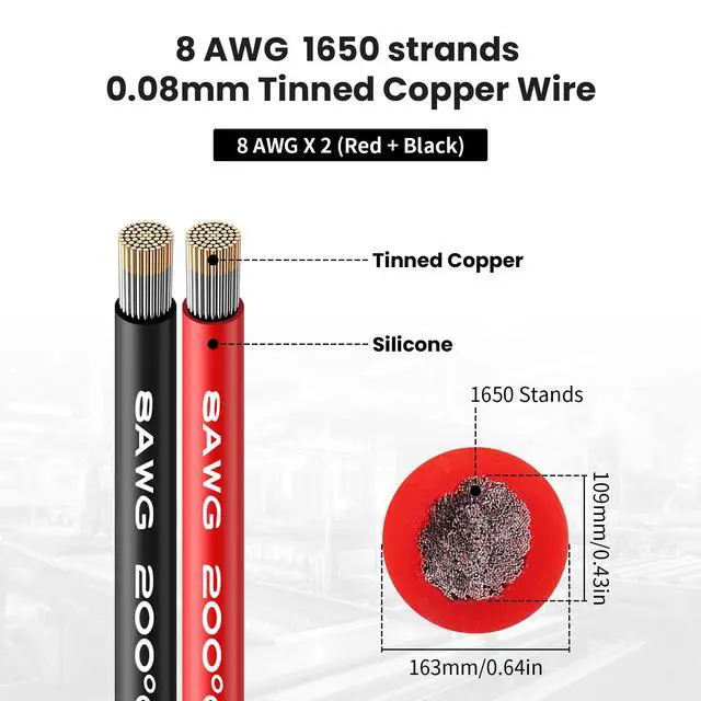 Alt view image 2 of 7 - 8 AWG Silicone Wire, 10 ft Red and 10 ft Black | Flexible fine-strand tinned copper cable with heat-resistant silicone insulation for batteries, RC and electronics wiring