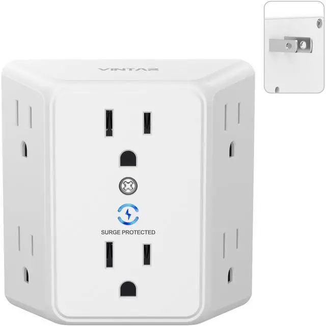 Main image of 2 Prong to 3 Prong Outlet Adapter, 3 Sided 6 Outlet Extender | Widely Spaced, Polarized Plug, Wall Plug Extender, 900J Wall Charger Surge Protector, Non Grounded Outlets for Older House
