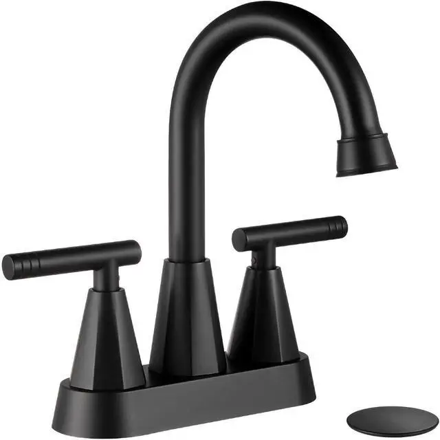 Main image of Matte Black Bathroom Faucets, Centerset Bathroom Sink Faucet 4 Inch | with Pop Up Drain and Supply Hoses, 2 Handle Stainless Steel Faucet for Vanity, RV, Farmhouse, 2 or 3 Hole