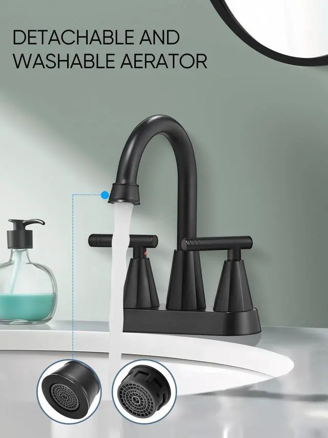 Alt view image 3 of 7 - Matte Black Bathroom Faucets, Centerset Bathroom Sink Faucet 4 Inch | with Pop Up Drain and Supply Hoses, 2 Handle Stainless Steel Faucet for Vanity, RV, Farmhouse, 2 or 3 Hole