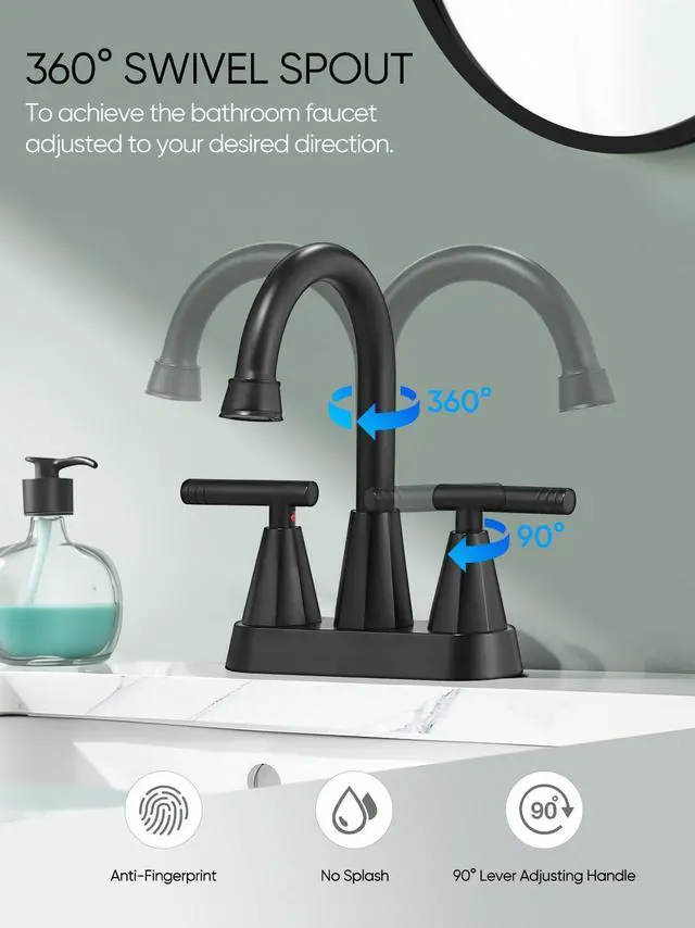 Alt view image 7 of 7 - Matte Black Bathroom Faucets, Centerset Bathroom Sink Faucet 4 Inch | with Pop Up Drain and Supply Hoses, 2 Handle Stainless Steel Faucet for Vanity, RV, Farmhouse, 2 or 3 Hole