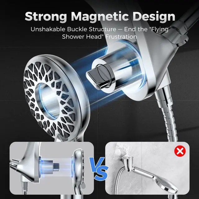 Alt view image 5 of 7 - High Pressure Rain Shower Head with Handheld Spray Combo | Detachable Dual Shower Head with 10 Sprays Modes - Upgrade Knob Spray Mode Selector and Magnetic Guidance Docking System