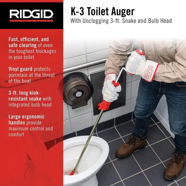 Alt view image 2 of 7 - 59787 Model K-3 Toilet Auger with Unclogging 3-Foot Snake and Bulb Head