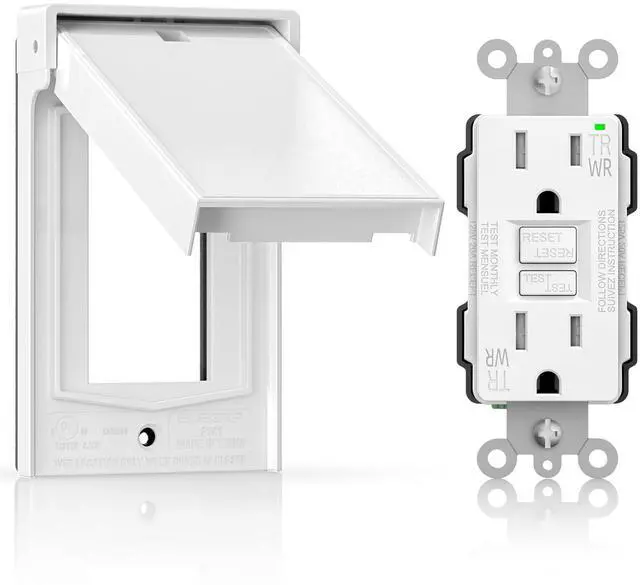 Main image of Outdoor GFCI Outlet with Cover, Weather Resistant GFCI Receptacle and Wall Plate, 15 Amp Self-Test GFI Electrical Outlet, Thinner Design Ground Fault Receptacle, UL Listed, Matte White, 1 Pack
