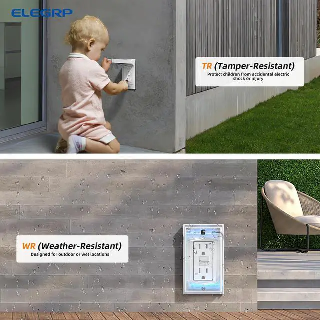 Alt view image 3 of 7 - Outdoor GFCI Outlet with Cover, Weather Resistant GFCI Receptacle and Wall Plate, 15 Amp Self-Test GFI Electrical Outlet, Thinner Design Ground Fault Receptacle, UL Listed, Matte White, 1 Pack