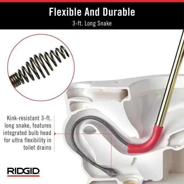 Alt view image 4 of 7 - 59787 Model K-3 Toilet Auger with Unclogging 3-Foot Snake and Bulb Head