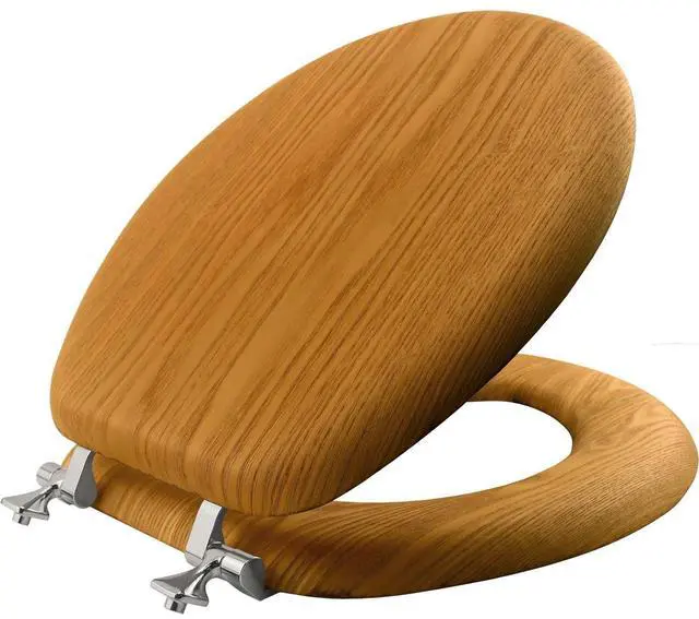 Main image of Mayfair Natural Oak Veneer Toilet Seat with Chrome Hinges, Round, Wood