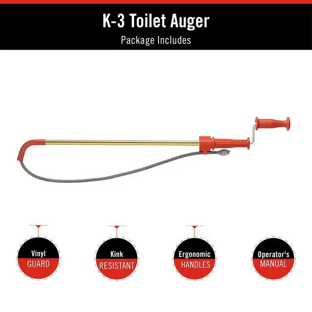 Alt view image 7 of 7 - 59787 Model K-3 Toilet Auger with Unclogging 3-Foot Snake and Bulb Head