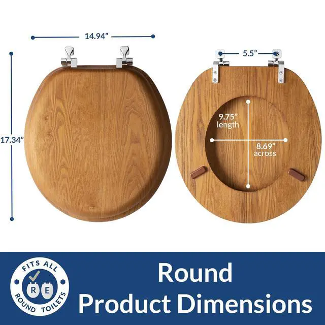 Alt view image 5 of 7 - Mayfair Natural Oak Veneer Toilet Seat with Chrome Hinges, Round, Wood