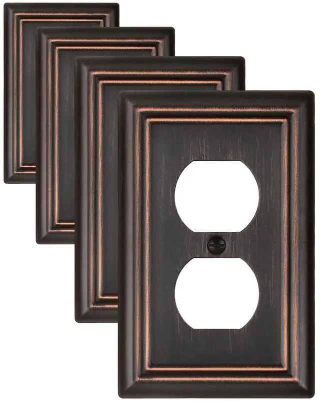 Main image of Switch Plates Outlet Covers, 4-Pack Metal Wall Plates, Aged Bronze | Midsize Duplex Outlet Cover for Electrical Outlets, Light Switches, Ideal for Kitchen Bedroom Bathroom Nursery Hallway, etc