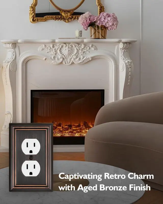 Alt view image 2 of 7 - Switch Plates Outlet Covers, 4-Pack Metal Wall Plates, Aged Bronze | Midsize Duplex Outlet Cover for Electrical Outlets, Light Switches, Ideal for Kitchen Bedroom Bathroom Nursery Hallway, etc