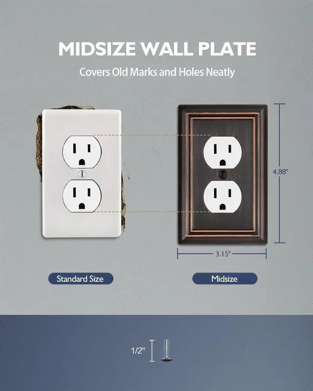 Alt view image 5 of 7 - Switch Plates Outlet Covers, 4-Pack Metal Wall Plates, Aged Bronze | Midsize Duplex Outlet Cover for Electrical Outlets, Light Switches, Ideal for Kitchen Bedroom Bathroom Nursery Hallway, etc