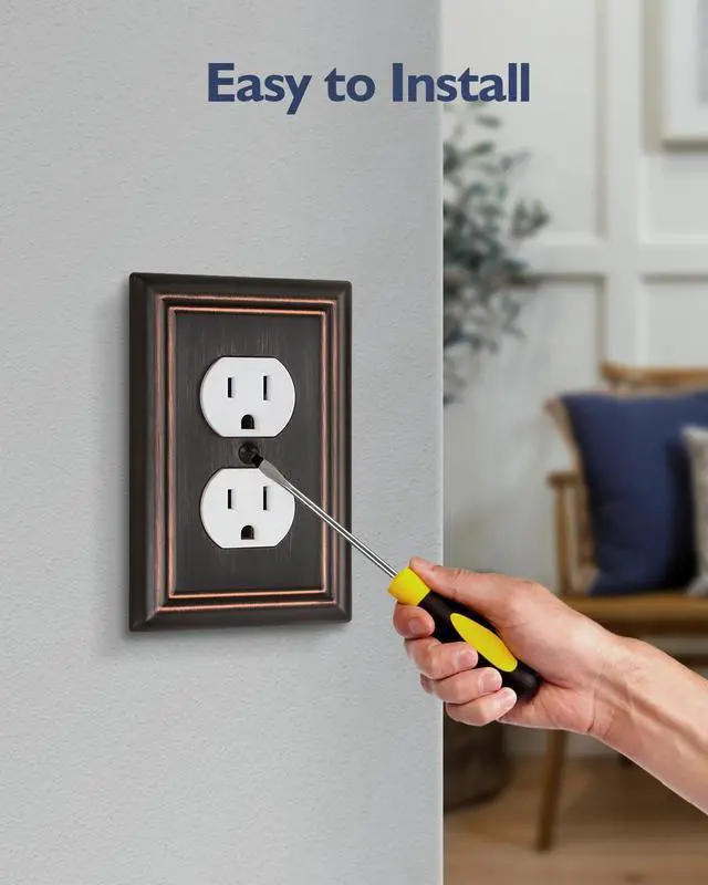 Alt view image 6 of 7 - Switch Plates Outlet Covers, 4-Pack Metal Wall Plates, Aged Bronze | Midsize Duplex Outlet Cover for Electrical Outlets, Light Switches, Ideal for Kitchen Bedroom Bathroom Nursery Hallway, etc