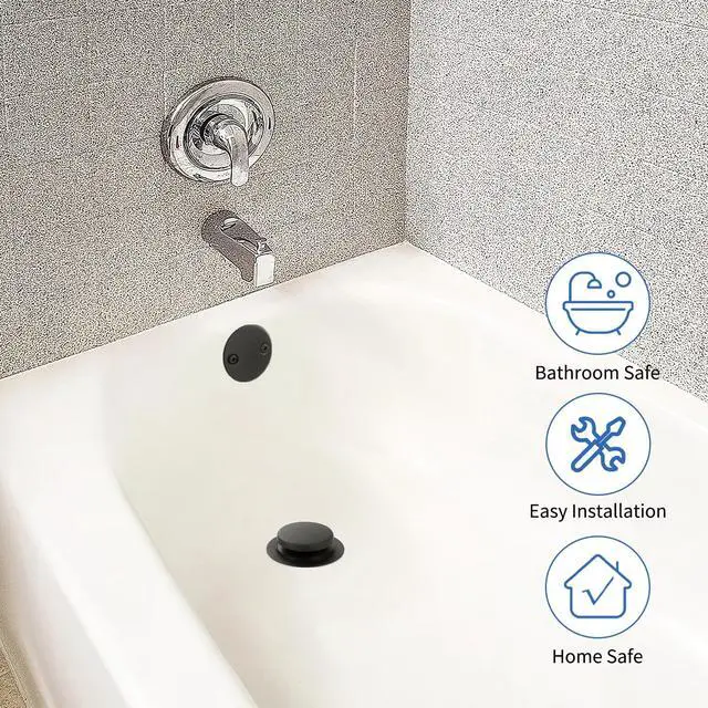 Alt view image 5 of 6 - Tub Drain Kit with Bathtub Drain Stopper (Matte Black) | Tip-Toe Tub Drain Trim Set with Two-Hole Overflow Plate, Replacement Conversion Assembly with Universal Fine & Coarse Thread