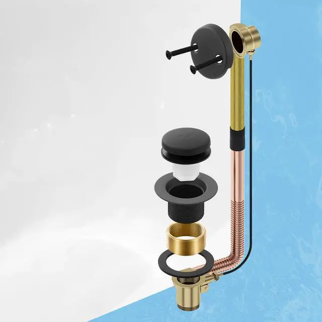 Alt view image 6 of 6 - Tub Drain Kit with Bathtub Drain Stopper (Matte Black) | Tip-Toe Tub Drain Trim Set with Two-Hole Overflow Plate, Replacement Conversion Assembly with Universal Fine & Coarse Thread
