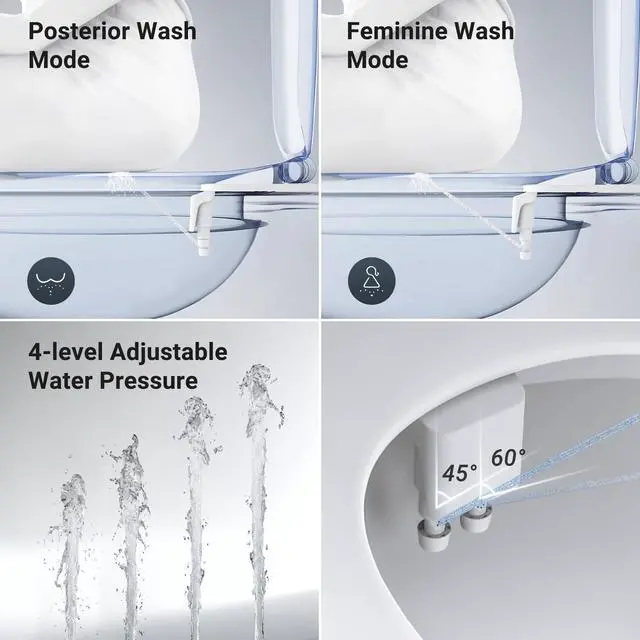 Alt view image 3 of 7 - Bidet Attachment for Toilet Seat Sprayer - Non Electric Dual Nozzle with Cold Water - Self Cleaning Toilets Bathroom Spray for Butt Wash - Easy Slim Adjustable Pressure Control Rv Bidets