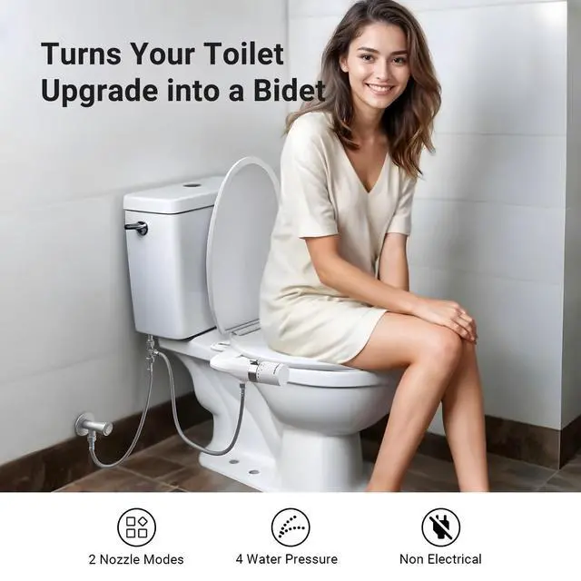 Alt view image 2 of 7 - Bidet Attachment for Toilet Seat Sprayer - Non Electric Dual Nozzle with Cold Water - Self Cleaning Toilets Bathroom Spray for Butt Wash - Easy Slim Adjustable Pressure Control Rv Bidets