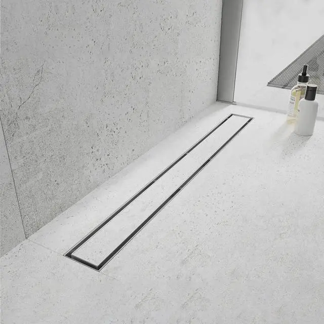 Main image of 24"Linear Shower Drain Brushed Silver Drain with Tile Insert Grate | AISI 304 Stainless Steel Fast Drainage Rectangle Hidden Shower Trench,Detachable Hair Catcher Easy to install,Leveling Feet