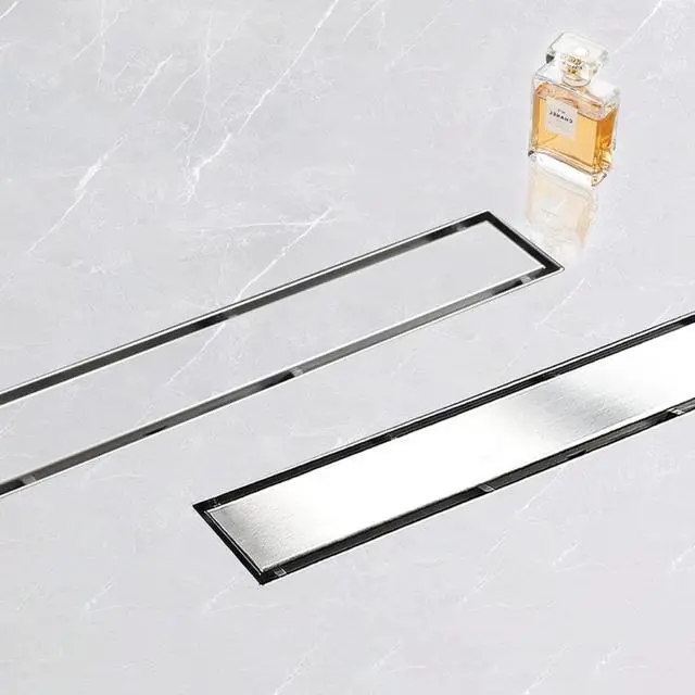 Alt view image 3 of 7 - 24"Linear Shower Drain Brushed Silver Drain with Tile Insert Grate | AISI 304 Stainless Steel Fast Drainage Rectangle Hidden Shower Trench,Detachable Hair Catcher Easy to install,Leveling Feet