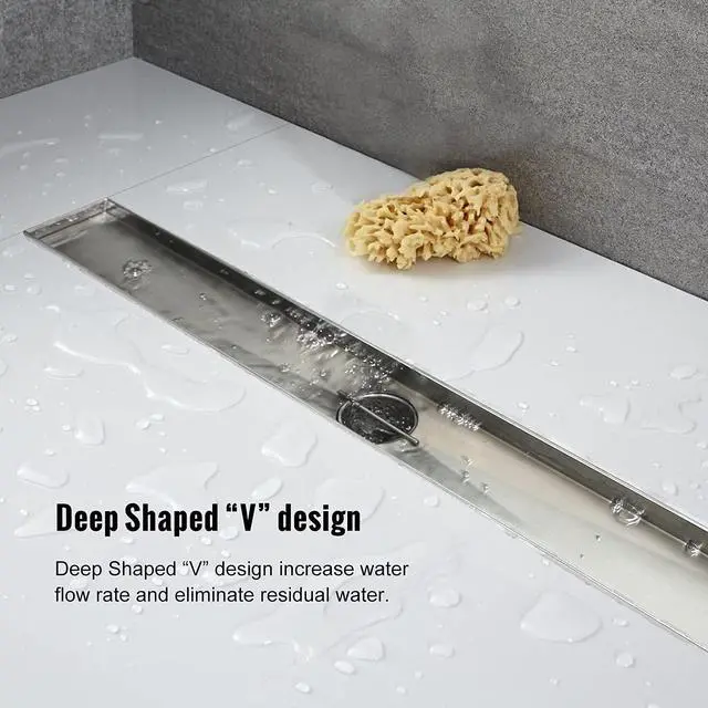 Alt view image 6 of 7 - 24"Linear Shower Drain Brushed Silver Drain with Tile Insert Grate | AISI 304 Stainless Steel Fast Drainage Rectangle Hidden Shower Trench,Detachable Hair Catcher Easy to install,Leveling Feet