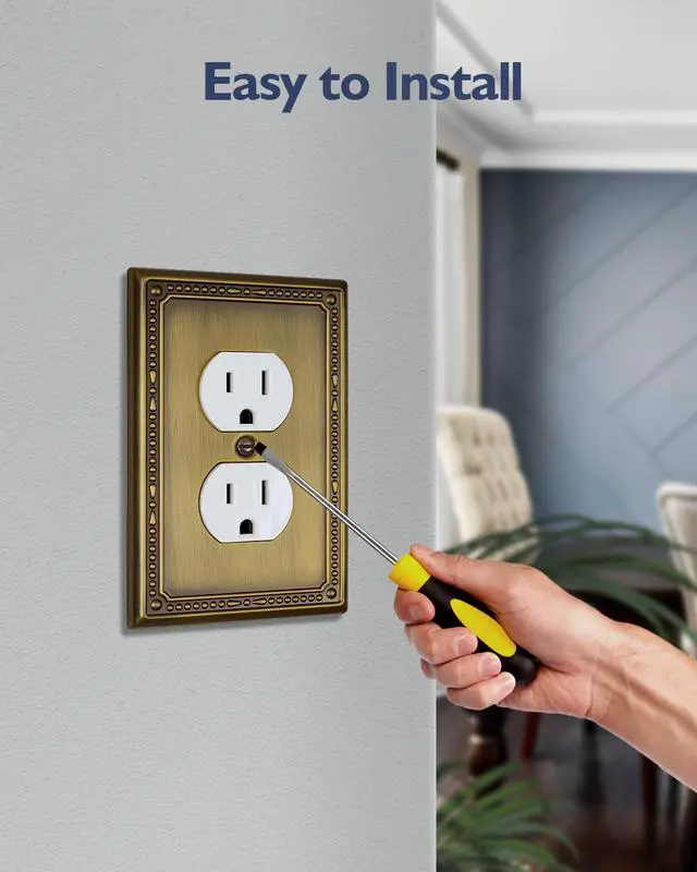 Alt view image 6 of 7 - Switch Plates Outlet Covers, 4-Pack Antique Brass Metal Wall Plates | Midsize Beaded Duplex Outlet Cover for Electrical Outlets, Light Switches, Great for Any Room Update and Remodel