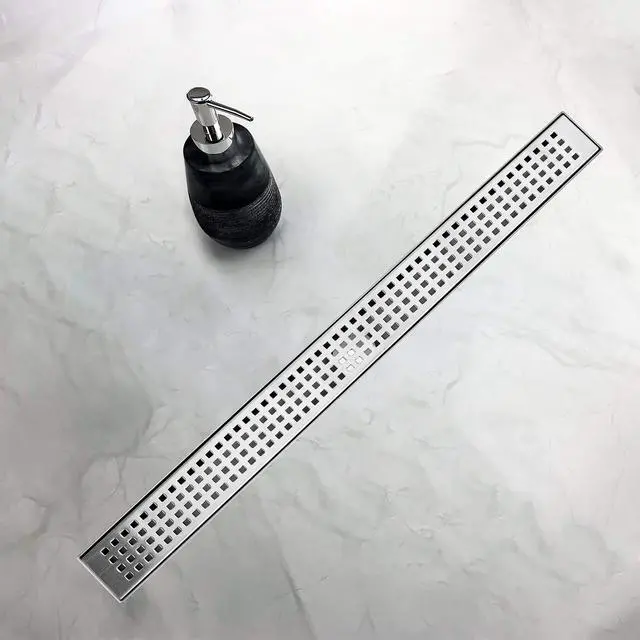 Alt view image 7 of 7 - Shower Drain, Modern Linear Shower Drain 24 Inch (Brushed Nickel) | 304 Stainless Steel Shower Floor Drain, Rectangular Shower Drain, with Grate Removable, Leveling Feet, for Bathroom, Kitchen