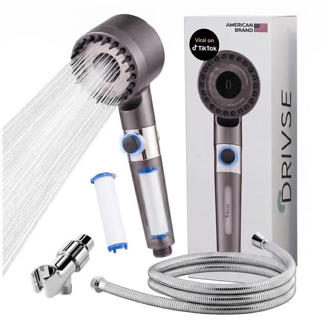 Main image of Filtered Shower Head for Hard Water | Ion Drops | 3 Spray Modes | High Pressure Handheld Shower Head with Stainless Steel Hose | Tool-Free Install | Softer Skin & Healthier Hair
