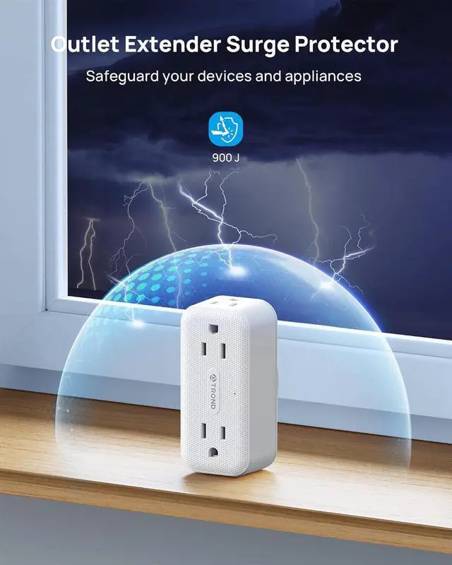 Alt view image 5 of 7 - Surge Protector Outlet Extender with 360 Rotating Plug, White | 4 AC Plug Adapter, 900 Joules Surge Protection, A Small Charging Station, 3-Sided Outlet Splitter for Home Office Travel Dorm