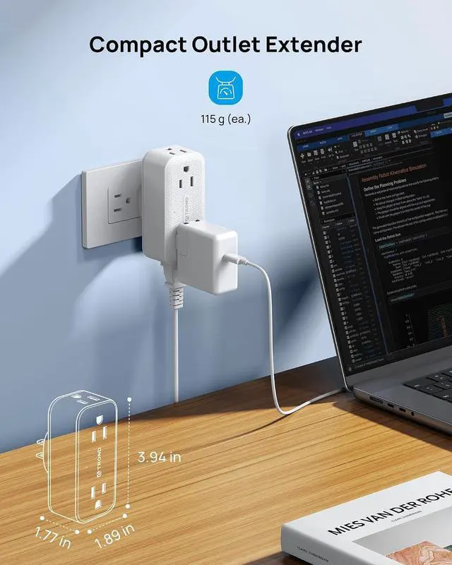 Alt view image 6 of 7 - Surge Protector Outlet Extender with 360 Rotating Plug, White | 4 AC Plug Adapter, 900 Joules Surge Protection, A Small Charging Station, 3-Sided Outlet Splitter for Home Office Travel Dorm