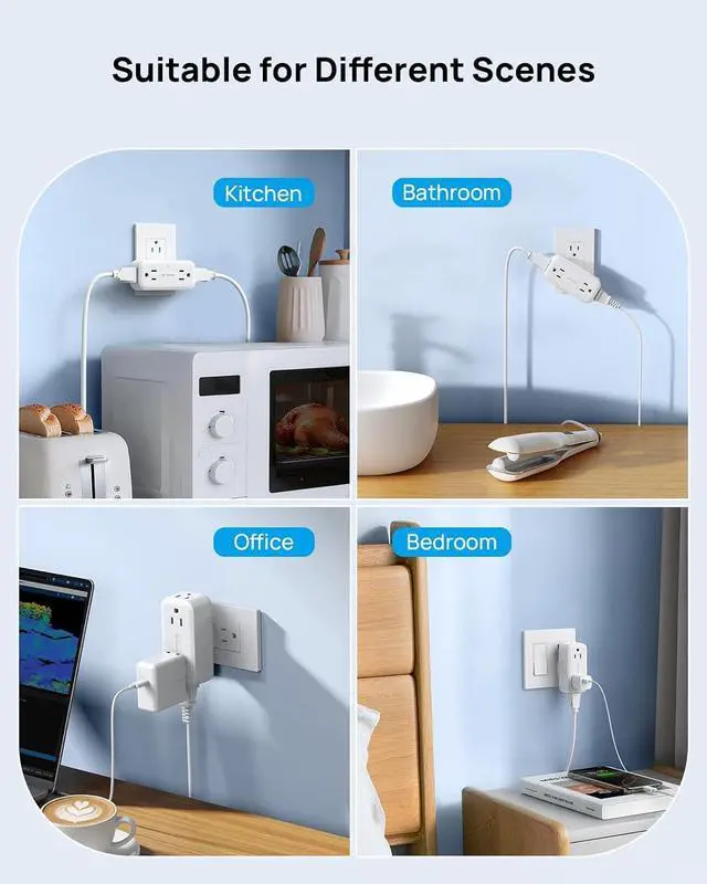 Alt view image 7 of 7 - Surge Protector Outlet Extender with 360 Rotating Plug, White | 4 AC Plug Adapter, 900 Joules Surge Protection, A Small Charging Station, 3-Sided Outlet Splitter for Home Office Travel Dorm